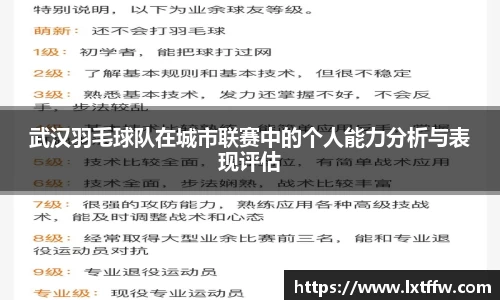 武汉羽毛球队在城市联赛中的个人能力分析与表现评估